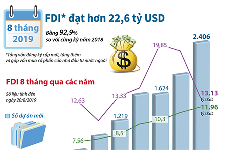 FDI in eight months reaches 22.6 billion USD
