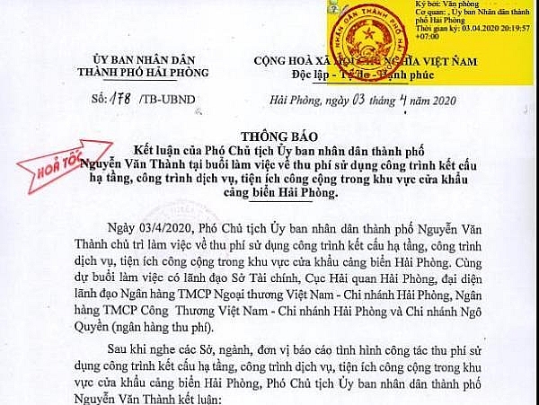 Công văn hỏa tốc của UBND TP Hải Phòng về việc tạm thời mở lại 3 điểm thu phí.